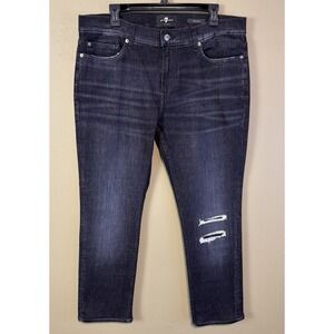 7 For All Mankind Paxtyn Jeans Men's 34x28 Black Distressed Slim Fit Skater